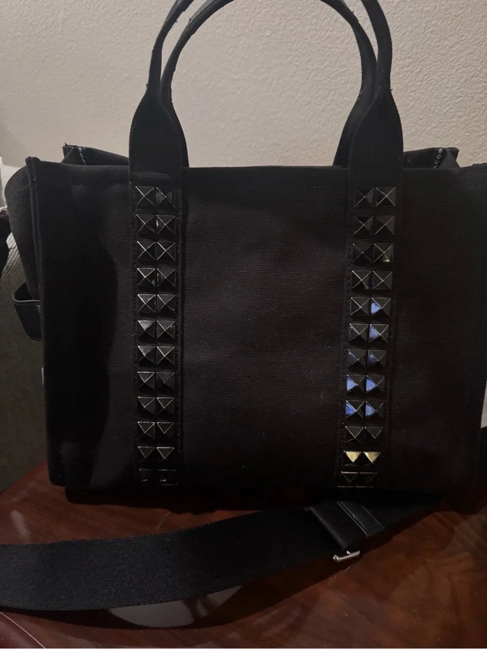 Marc Jacobs Black Studded Canvas Tote with Detachable Strap